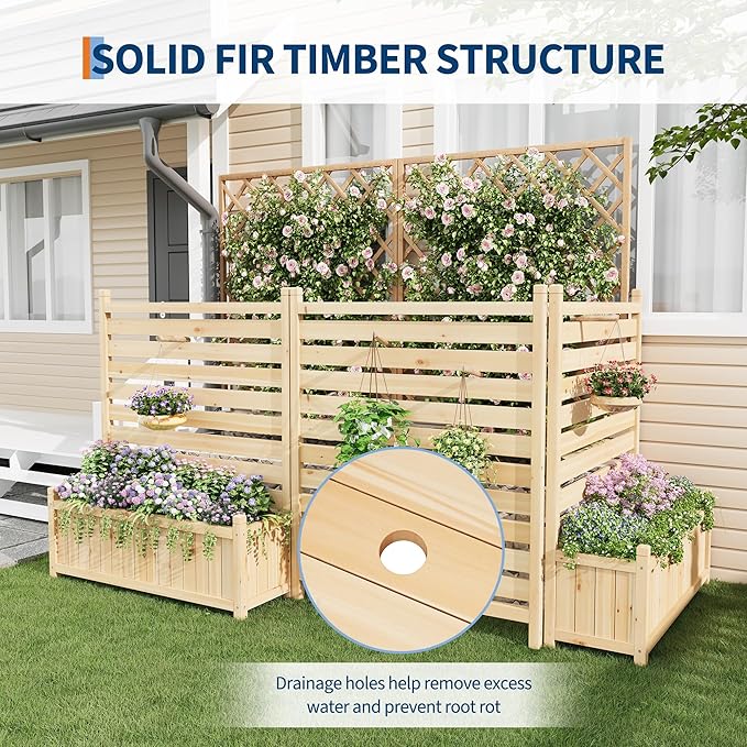 3-Panel Outdoor Privacy Screen with Planter Box 33X40 Wooden Fence Cover for Patio &amp Garden Perfect for Hiding AC Units Trash Cans Pool Pumps &amp Equipment Natural Decorative Backyard Div