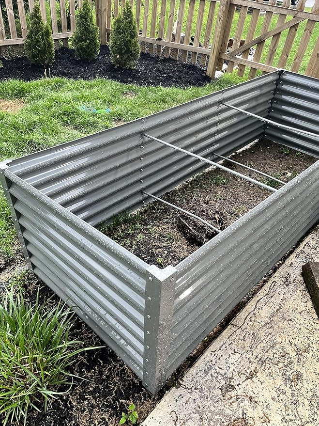 2 Packs Rectangular 8x3x2FT Galvanized Raised Garden Bed Kit Metal Ground Planter Box Outdoor Bottomless Planter Raised Beds for Vegetables Flowers Herbs Fruits Gray