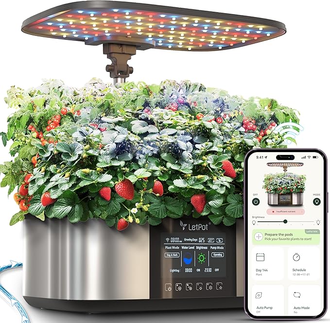 LetPot LPH-Max Hydroponics Growing System Kit 21 Pods APP &amp WiFi Automatic Controlled Smart Indoor Garden with 36W LED Grow Light Auto Drip Irrigation Kits Self-Managed Nurturing &amp Watering