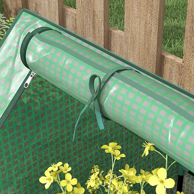 Outsunny 4 x 3 x 1ft Raised Garden Bed with Mini Greenhouse Galvanized Outdoor Planter Box with Cover for Herbs and Vegetables Use for Patio Garden Balcony Green Cover and Silver Planter