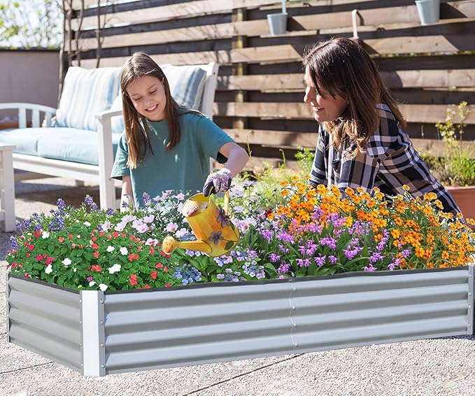 Domi Galvanized Raised Garden Bed Outdoor Planter Garden Boxes Large Metal Planter Box for Gardening Vegetables Fruits Flowers Silvery (6x3x1ft)