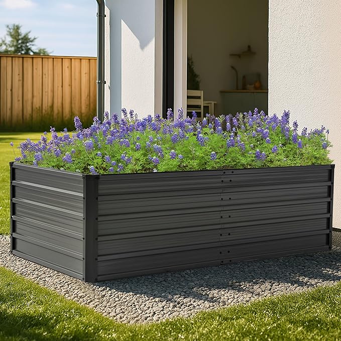 NUU GARDEN 6x3x2ft Rectangular Galvanized Raised Garden Bed for Gardening Elevated Planting Metal Planter Box Outdoor Patio Planting Bed for Vegetables Flowers Herb Dark Gray