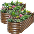 ZORMY Galvanized Raised Garden Bed Outdoor- 2PCS 6x2x1.4ft Oval Steel Raised Beds for Gardening Metal Planter Box with Protective Strip and Gloves for Vegetables Flowers Fruits(Brown)
