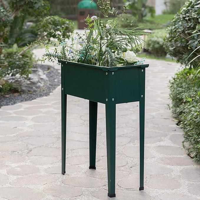 Gardenised Green Freestanding Raised Garden Bed Rectangular Flower PlanterQI003908G
