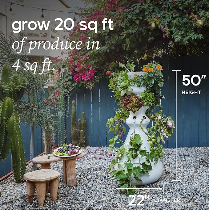 Farmstand Starter Kit + 18 Seedling Credits | Small Hydroponic Growing System Kit | Self-Watering Outdoor Vertical Garden Planter Tower | 4ft 3in | Made in USA