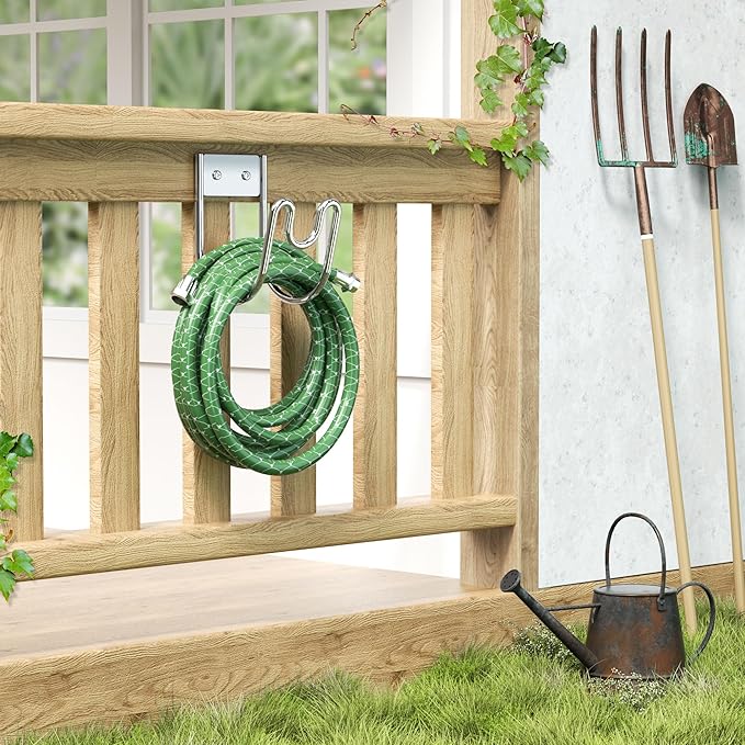 Stainless Steel Garden Hose Holder - Silver SS304 Water Hose Holder - Wall Mounted Hose Hanger Heavy Duty for Water Hose Extension Cords Vacuum Hose Anti-Rust (2 Pack)