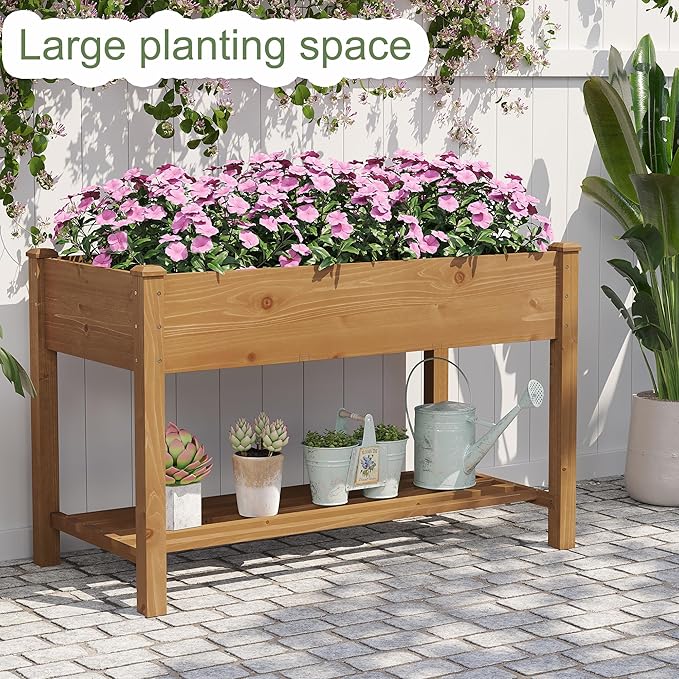 GHWIE Raised Garden Bed with ShelfElevated Wooden Planter Box with LegsGarden Planter for Backyard Patio Balcony