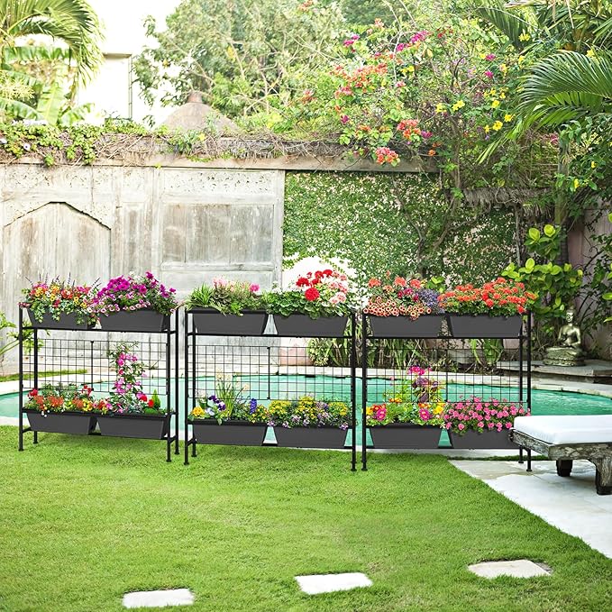 OYEAL Raised Garden Bed with Legs &amp Trellis 32 Tall Vertical Garden Planter Boxes Outdoor Flower Bed for Gardening Vegetables Flowers Herbs Backyard Grey