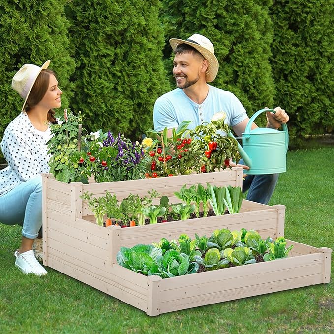 PayLessHere Wooden Garden Bed Raised Planter Box Outdoor Patio Gardening Planter and Indoor Elevated Garden Grow Box for Vegetable Flower