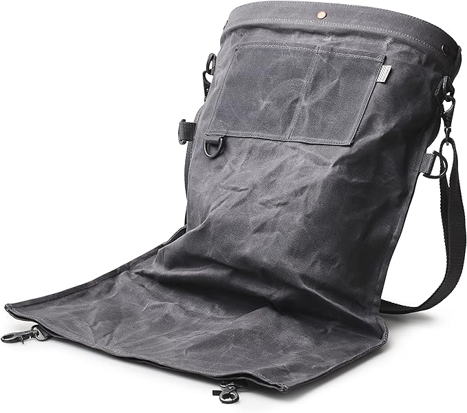 Barebones Harvesting and Gathering Bag - Foraging Harvest and Fruit Picking Bag with Convertible Straps - Water-Resistant Waxed Canvas Gardening Tool(Slate Gray)