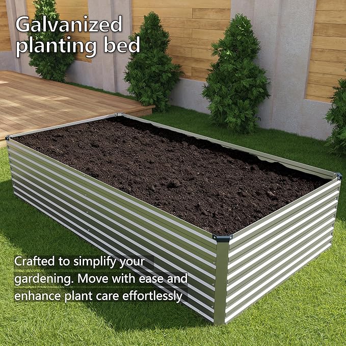 6x3x2FT Galvanized Raised Garden Bed KitVegetable Plant Boxes-Rectangle Metal Flower BoxLarge Planter Raised Beds Outdoor Garden for PlantingFruitHerb-Silver