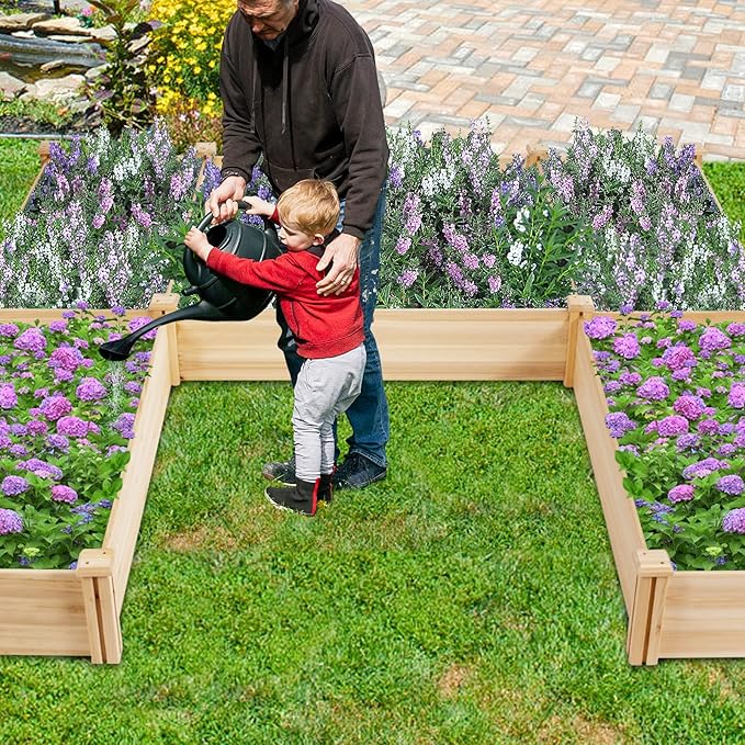 COSTWAY Garden Bed Wooden Planter Box Stand with Large Planting Space for Vegetables Fruit Herbs Flower Garden Planting Bed for Backyard Patio Balcony