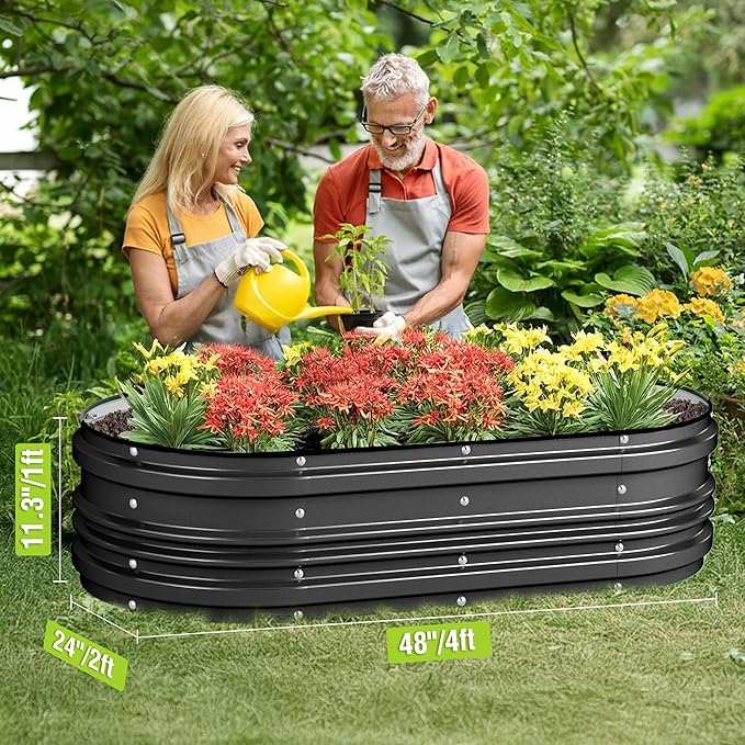 WORKPRO 2PK 4x2x1ft Outdoor Galvanized Raised Garden Bed Kit Rust &amp Corrosion Protection Easy Assembly Safe Edge Ideal for Vegetables &amp Flowers Black