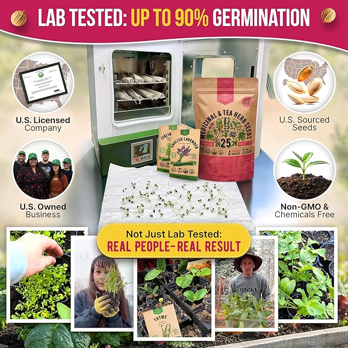 Organo Republic 25 Medicinal &amp Tea Herb Seeds Variety Pack for Indoor &amp Outdoors. 10900+ Non-GMO Heirloom Garden Seeds: Anise Borage Cilantro Chamomile Dandelion Rosemary Peppermint Seed