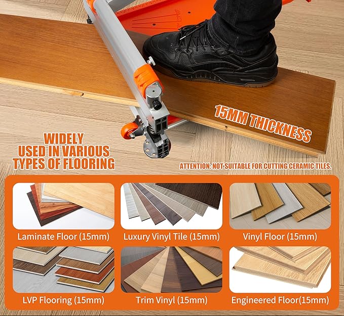13 Pro.Floor Cutter-No DustNo NoiseNo Electricity. Multi-Angle Cuts for LaminateVinylWood &amp MorePro. ALU Long Leverage HandleLonglife HSS BladeSafe &amp Easy to Use! Orange &amp Wheeled