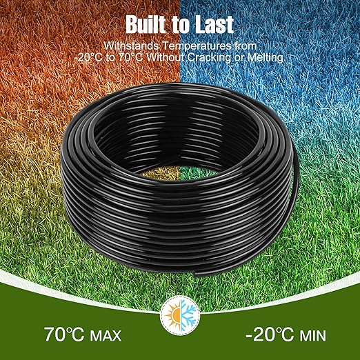 100FT 1/4 Inch Drip Irrigation Tubing with 10 Pack Push-to-Connect 1/4 Tee Connectors Distribution Drip Line Hose &amp Universal Tee Fitting for Drip Irrigation Parts or Drip System and Misting Sy