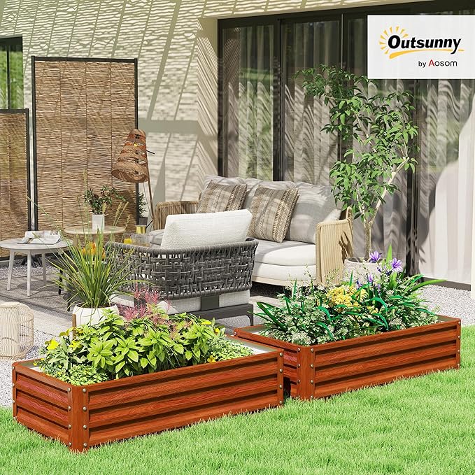 Outsunny Galvanized Raised Garden Bed 4' x 2' x 1' Metal Planter Box for Growing Vegetables Flowers Herbs Succulents Brown