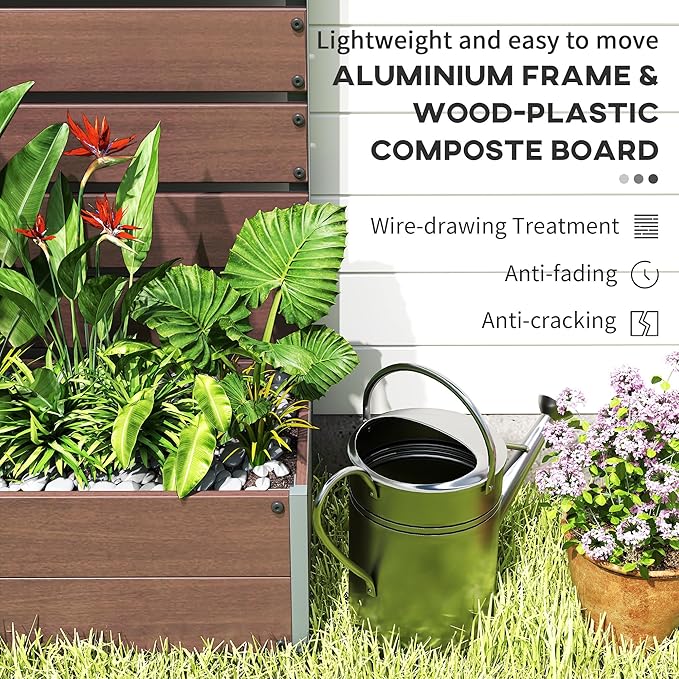 Outsunny Raised Garden Bed with Trellis for Climbing Plants Planter Box with Self Draining Gap Freestanding Trellis Planter for Outdoor Patio Deck 35.75 x 15 x 70.75 Light Brown