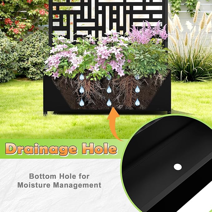 Metal Raised Garden Bed with Trellis 2-in-1 Planter Box &amp Privacy Screen for Climbing Plants Outdoor Standing Flower Bed with Drainage Holes 35.4 L x 15.7 W x 70.1 H Black-Helen