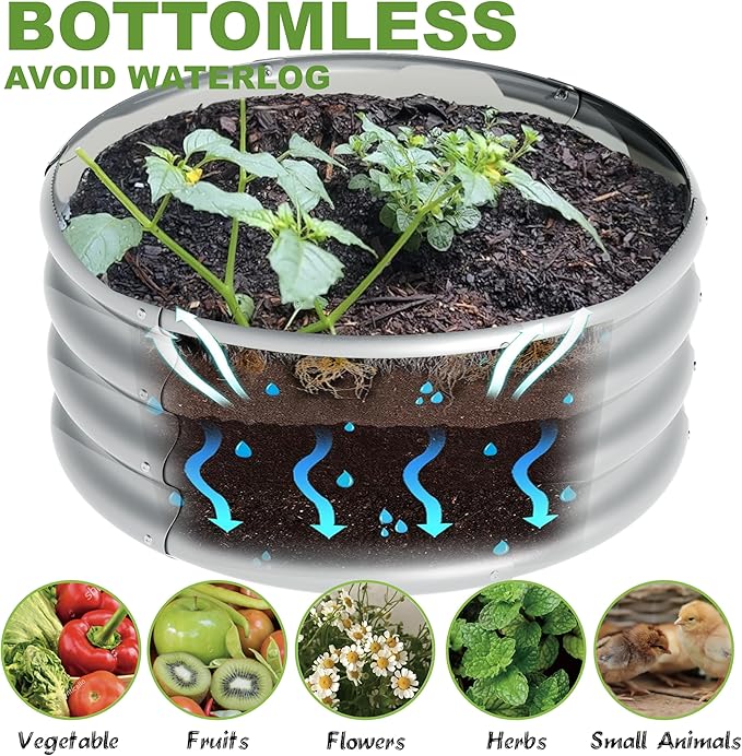 2Pcs 2X2X1ft Round Raised Garden Bed KitGalvanized Raised Garden Beds Outdoor Metal Planter Box Steel Kit Flower HerbVegetables..Galvanized