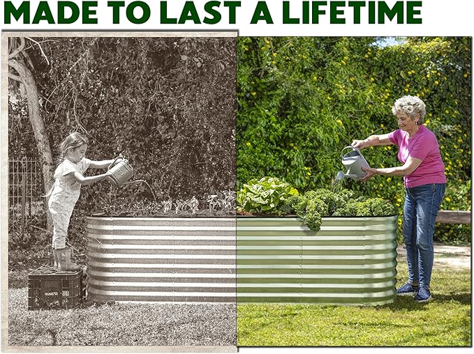 Plant &amp Plot Galvanized Raised Garden Beds Outdoor // 4×2×2 ft Planter Raised Beds for Gardening Vegetables Flowers // Large Metal Garden Box (Silver) // Patented Tool-Free Design