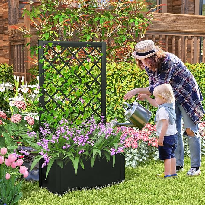 HAPPYGRILL Raised Garden Bed with Trellis 44” Metal Elevated Garden Box for Climbing Plants Vine Outdoor Planter Box for Yard Garden Balcony