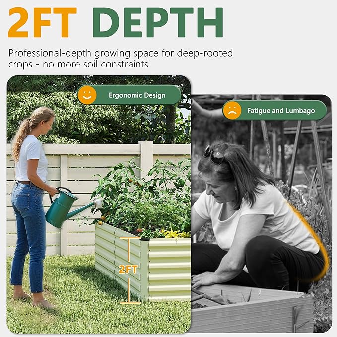 FOOWIN 4pcs 6x3x2ft Galvanized Raised Garden Bed Planter Raised Garden Boxes Outdoor Large Metal Raised Beds for Gardening Garden Bed for Vegetables Flowers Herb269 Gallon Capacity Cream Yellow