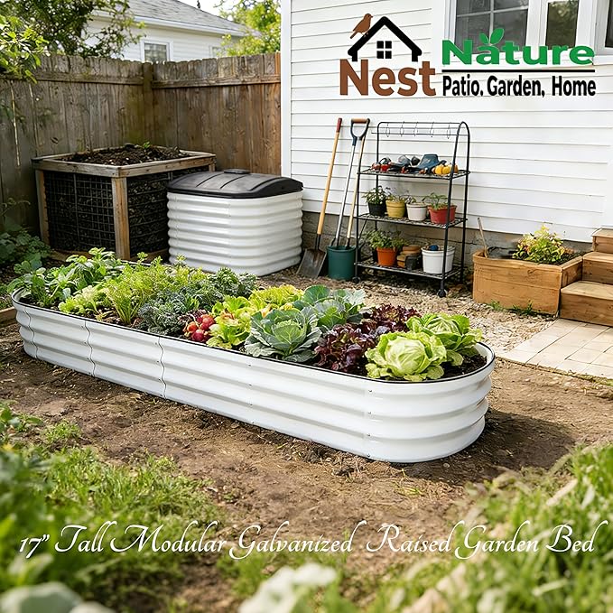 NestNature Modular Galvanized Raised Garden Bed Kits 17 Tall 10-in-2 Outdoor Metal Raised Planter Bed for Planting Plants Vegetables Fruits Flowers Herbs Gardening Ground Planter Box-White
