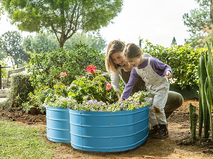 Plant &amp Plot Galvanized Raised Garden Beds Outdoor // Planter Raised Beds for Gardening Vegetables Flowers // Large Metal Garden Box (Teal) // Tool-Free Assembly