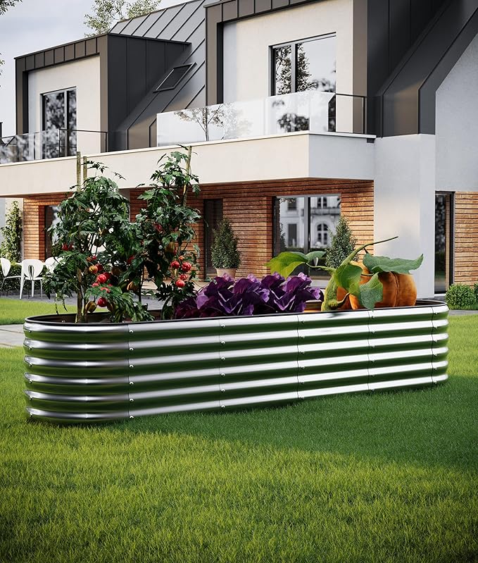 Large Raised Garden Bed Galvanized Metal Round Raised Garden Bed Outdoor for Gardening8x2x1FT for Vegetables Flowers Ground Planter Box