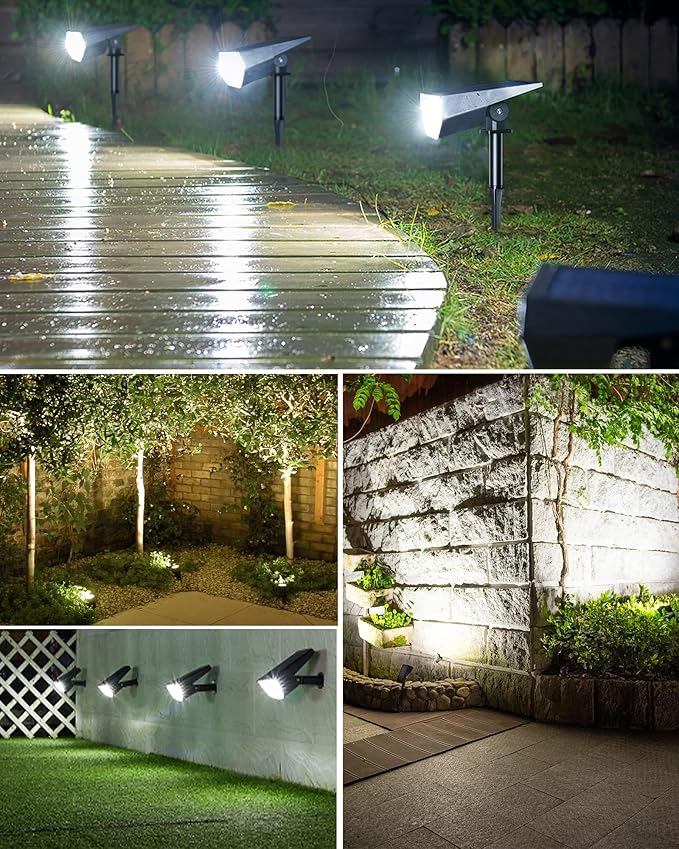 Biling Solar Spot Lights Outdoor 2-in-1 Solar Landscape Lights 12 LED Bulbs Solar Powered Lights IP67 Waterproof Adjustable Wall Light for Patio Pathway Yard Garden Driveway Pool - White(6 Pack)