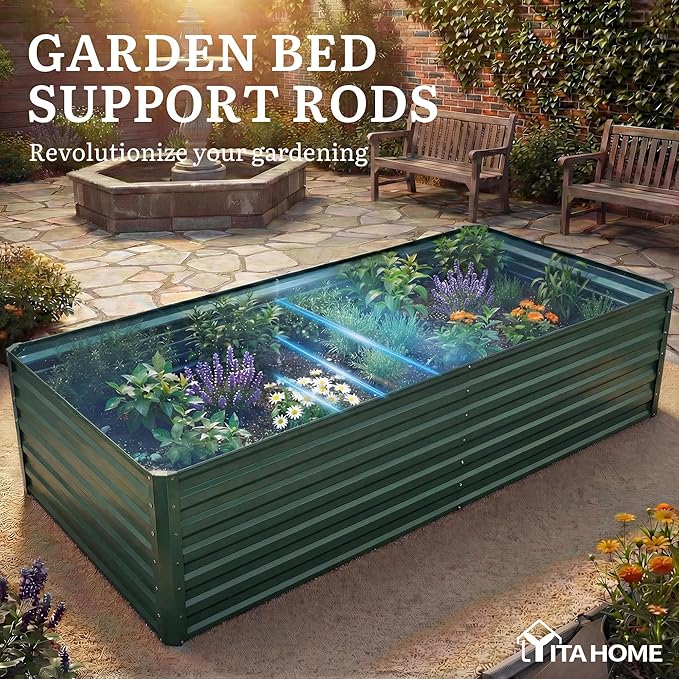 YITAHOME 6x3x2 ft Galvanized Raised Garden Bed Kit Large Metal Planter Box with Gloves &amp Support Rod Outdoor Flower Bed for Plants Vegetables Green