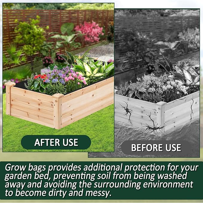 1PCS Raised Garden Bed Liner Fabric Raised Garden Bed Breathable Drainage Rectangle Grow Bags with Handles Fabric Garden Bed for Outdoor Garden Bed Holds Soil - 8ft x 4ft x 1ft