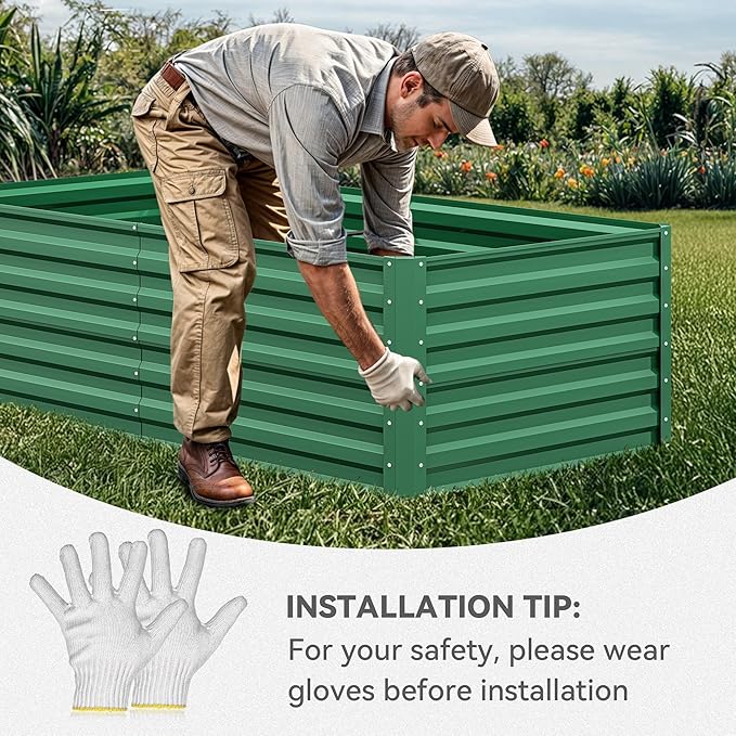 YITAHOME 6x3x2 ft 2pcs Galvanized Raised Garden Bed Kit Large Metal Planter Box with Gloves &amp Support Rod Outdoor Flower Bed for Plants Vegetables Green