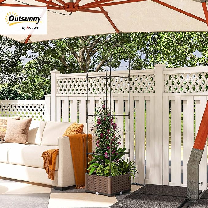 Outsunny Raised Garden Bed with Trellis Self-Watering Planter Box 69.7 Tomato Planters for Climbing Plants Vegetable Vine Flowers