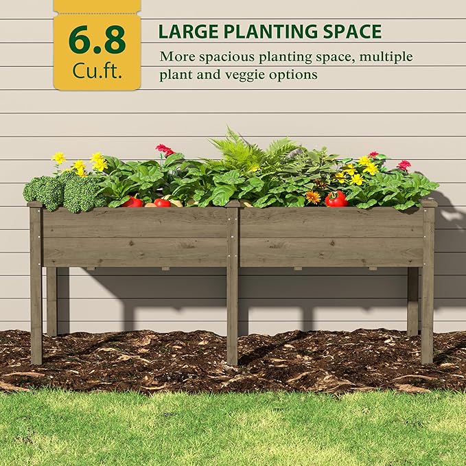 72x23x30in Raised Garden Bed with Legs Outdoor Elevated Wood Planted Box with Divider Panel &amp Drainage Hole for Vegetable Flower Backyard and Patio Brown