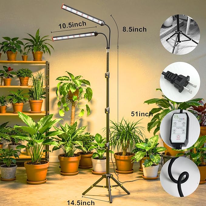 Grow Light with Stand for Indoor Plants3500K Warm White Plant Light with Red Blue LEDs for Indoor Tall Large Plants GrowingDimmable &amp Auto TimerHeight Adjustable 17-61