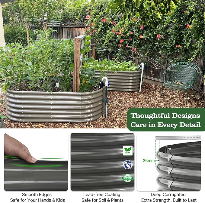 A ANLEOLIFE 6X3X2 ft Galvanized Raised Garden Beds Outdoor Oval Large Metal Deep Root Planter Box for Planting Vegetables Flowers Herb Anti-Rust &amp Easy-Setup Quartz Grey