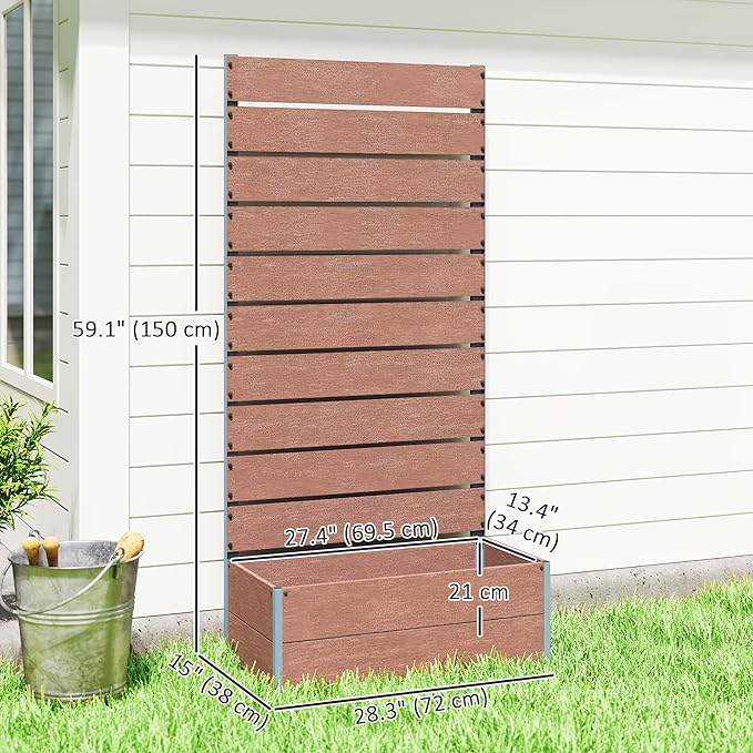 Outsunny Raised Garden Bed with Trellis for Climbing Plants Planter Box with Self Draining Gap Freestanding Trellis Planter for Outdoor Patio Deck 28.25 x 15 x 59 Brown
