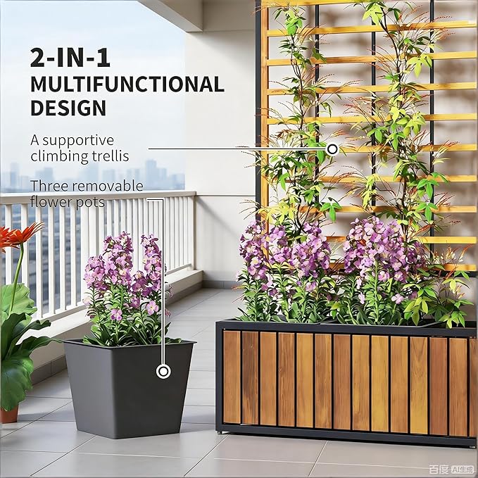 Wooden Raised Garden Bed with Trellis