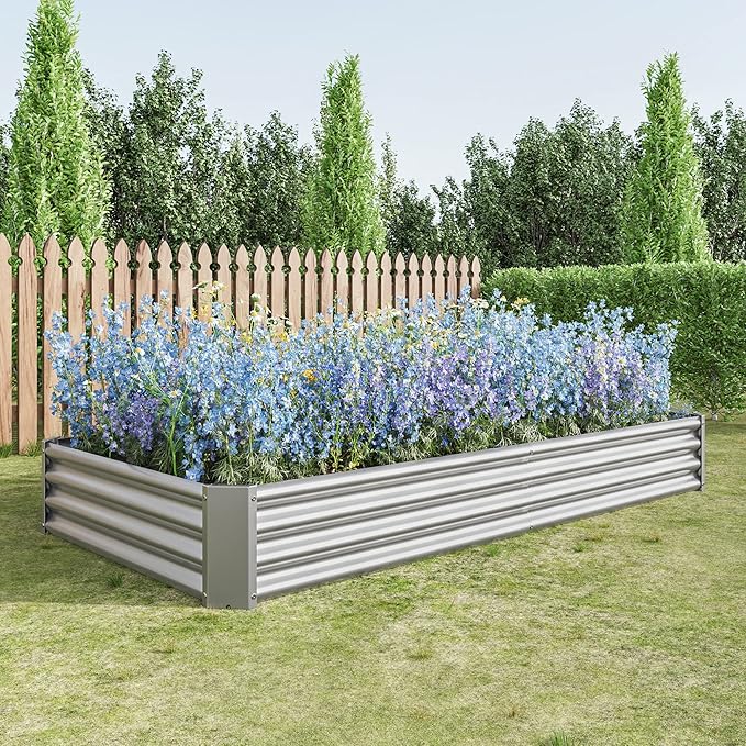 PlanterRaised Garden Bed KitMetal Raised Bed Garden for Flower PlantersVegetables Herb Silver