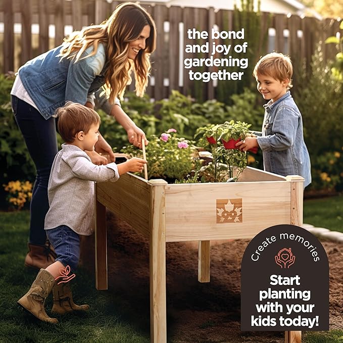 Raised Garden Bed with Legs 48x24x30 - Natural Cedar Wood Elevated Planter Box with Bed Liner for Flowers Veggies Herbs - 200lb Capacity