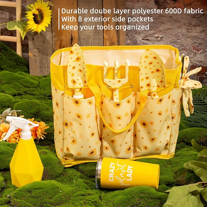 Sunflower Gardening Gifts for Women Garden Tool Set Heavy Duty Gardening Hand Tools with Garden Tool BagYellow