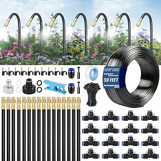 Dianrui 360° Curved Garden Automatic Irrigation System—50FT Drip Irrigation System for GardenLawn &amp Raisedbed &amp Greenhouse Watering Equipment Drip Irrigation Kit with Adjustable Copper Nozzl
