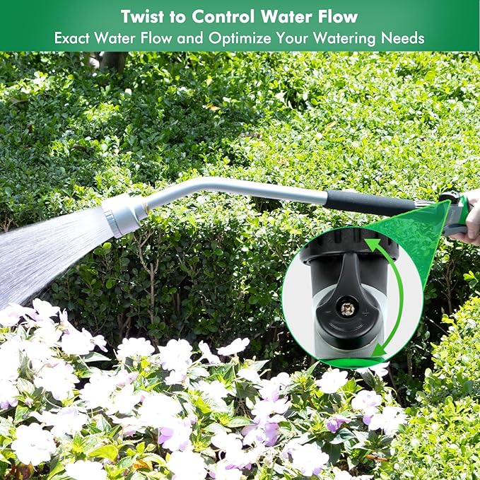 RESTMO Long Watering Wand 24 Inches Gentle Soft Full Shower Sprayer Wand with Flow Control Heavy Duty Metal Hose Wand for Hanging Baskets Shrubs Plants Flowers Garden and Lawn