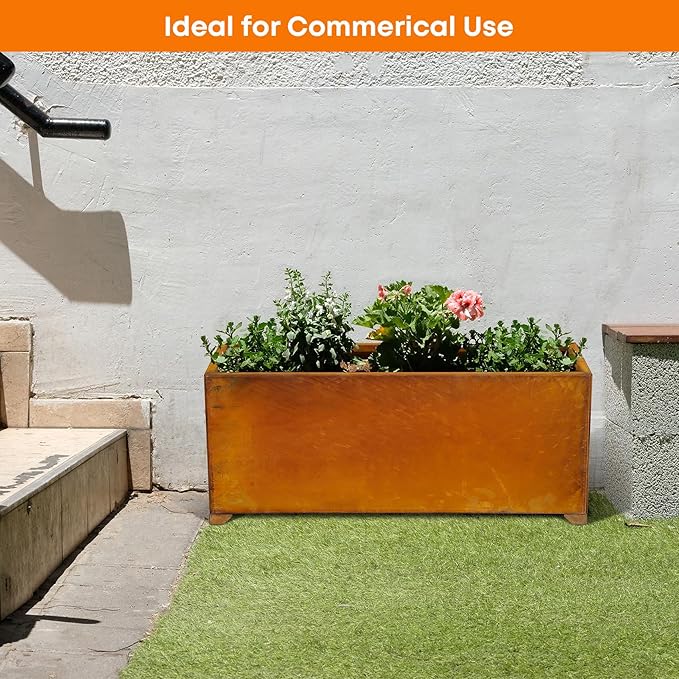 Stanbroil Corten Steel Large Planter Box - 38 x14 x16 Inch Rustic Metal Rectangular Planter Box for Patio Porch Garden Commercial Décor