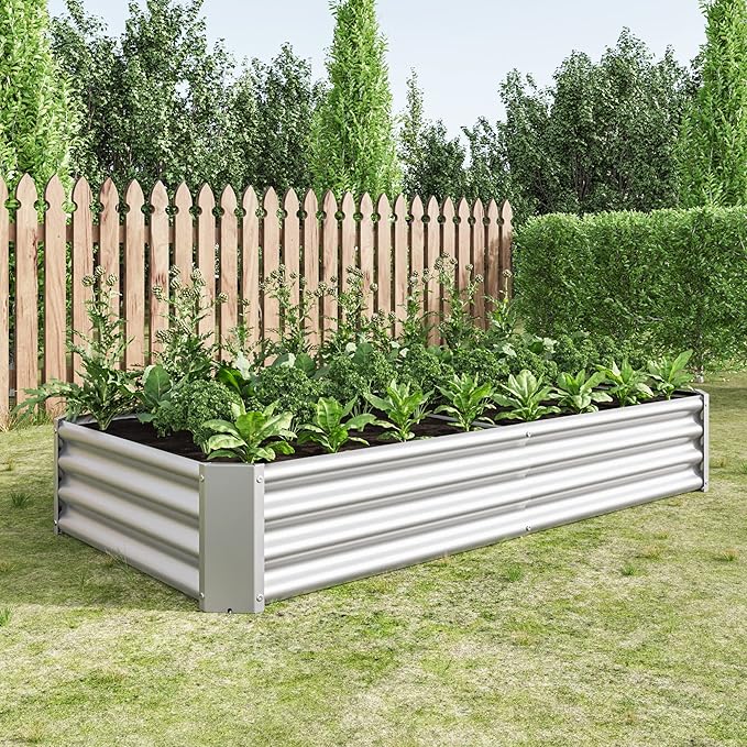 Metal Raised Garden Bed Outdoor Galvanized Raised Garden Bed 6×3×1ft Rectangle Planter Raised Beds Raised Planter Box for Gardening Vegetables and Flowers Silver
