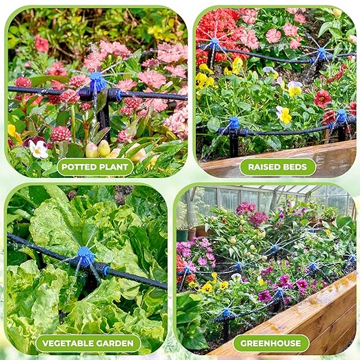 HIRALIY 50FT Drip Irrigation Kit with Garden Water Timer-2 Zone Automatic Garden Watering System for Raised Bed Quick Connect Design Irrigation System for Plant Patio