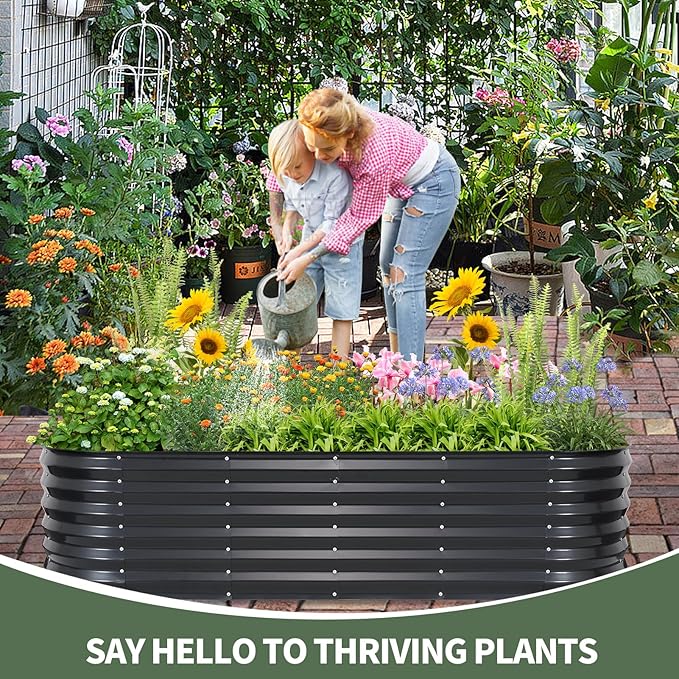 1MORE Galvanized Raised Garden Bed- Planter Garden Boxes Outdoor Raised Beds for Gardening 6x2x1.4ft Metal Garden Bed Kit for Vegetables Flower Planter Raised Bed with Protective Tape.Grey-2pcs