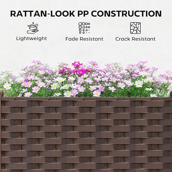 Outsunny Plastic Raised Garden Bed with Legs Self Watering Elevated Planter Boxes with Drainage Holes and Plugs Easy Assembly Outdoor Planter Box for Patio Yard Balcony Vegetables Flowers Herbs